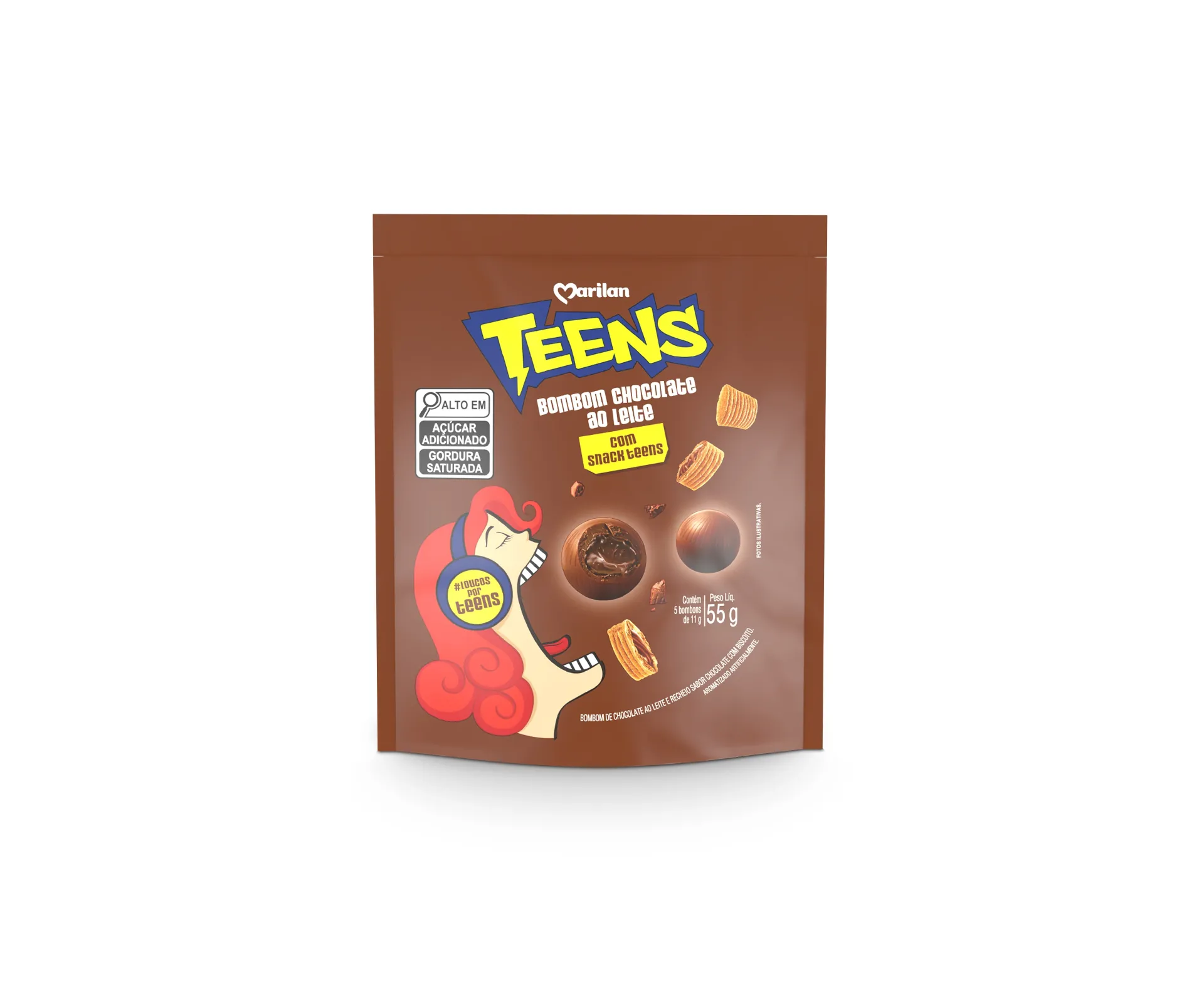 Bombom Ao Leite c/ Recheio Chocolate Ao Leite e Biscoito Teens 55g