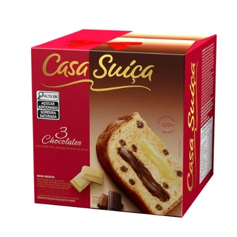Panettone Casa Suíça Recheado Três Chocolates 450g