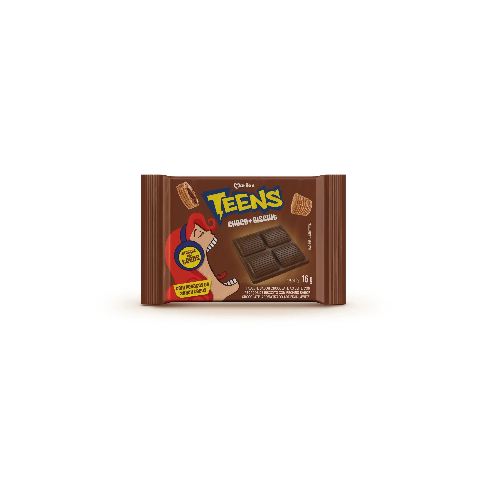 Tablete Ao Leite com Biscoito Teens Choco+Biscuit 16g