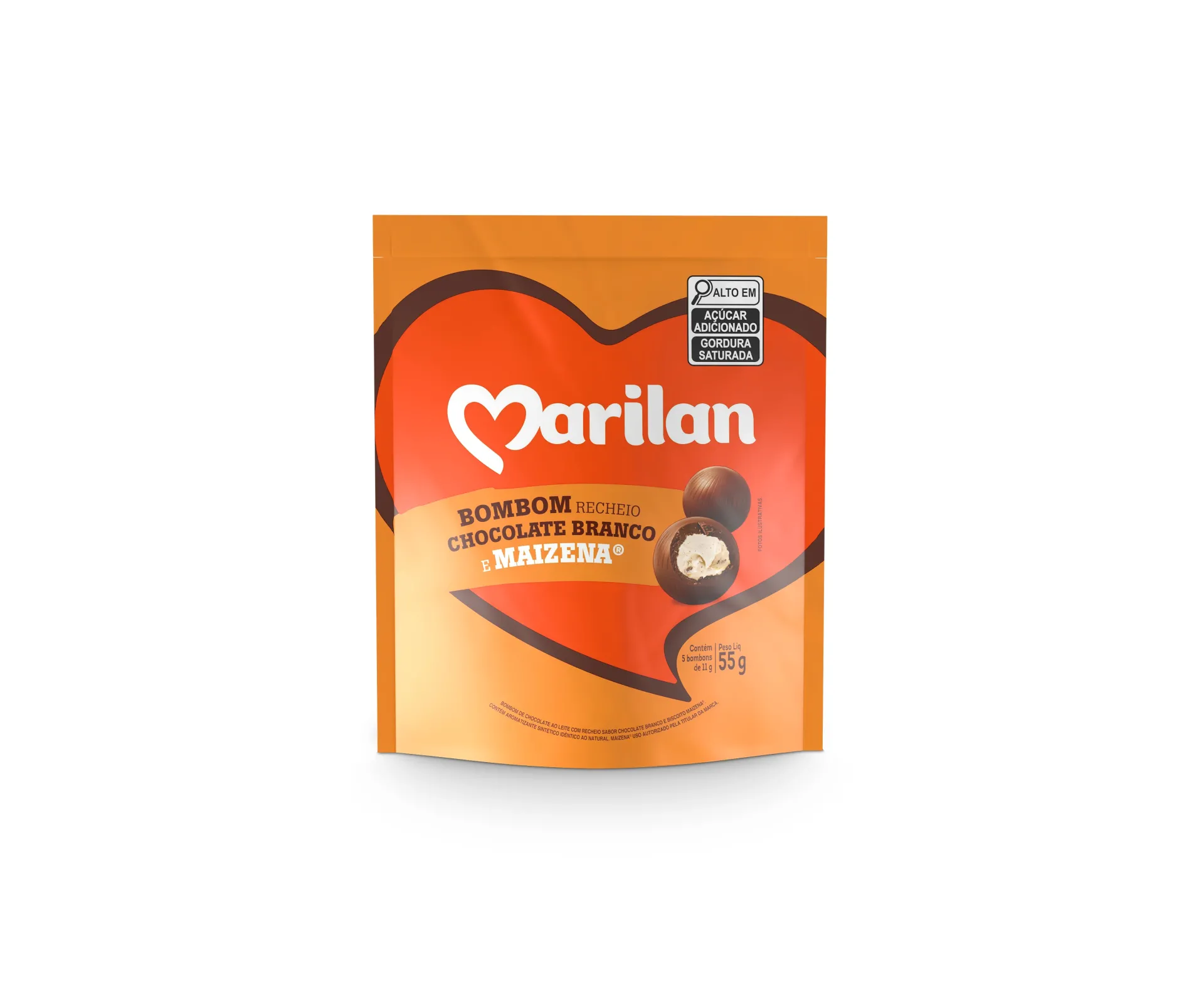 Bombom Ao Leite c/ Recheio Branco e Maizena 55g