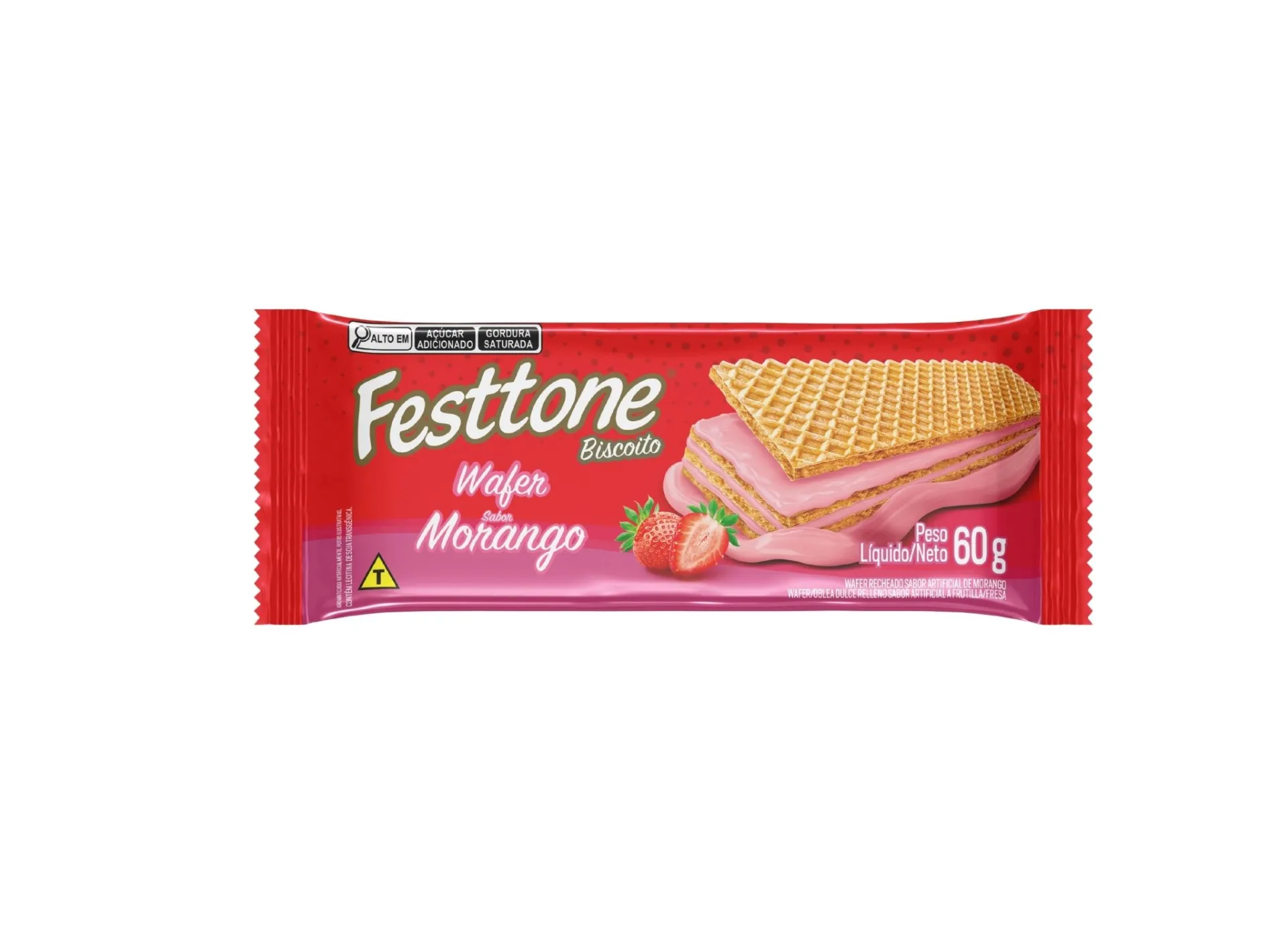 Biscoito Festtone Wafer Morango 60g